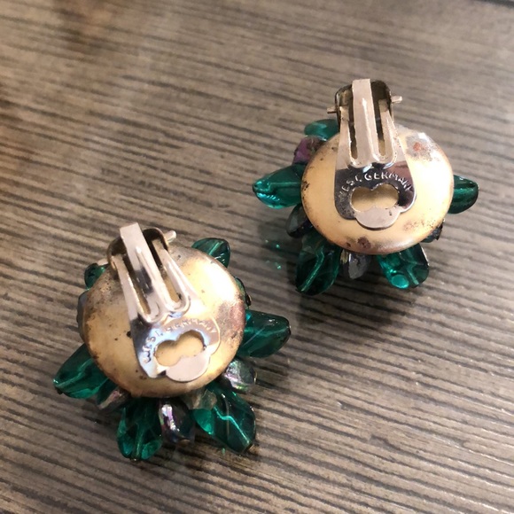 Vintage Clip Earrings Iridescent Glass Beads West Germany - Picture 6 of 12